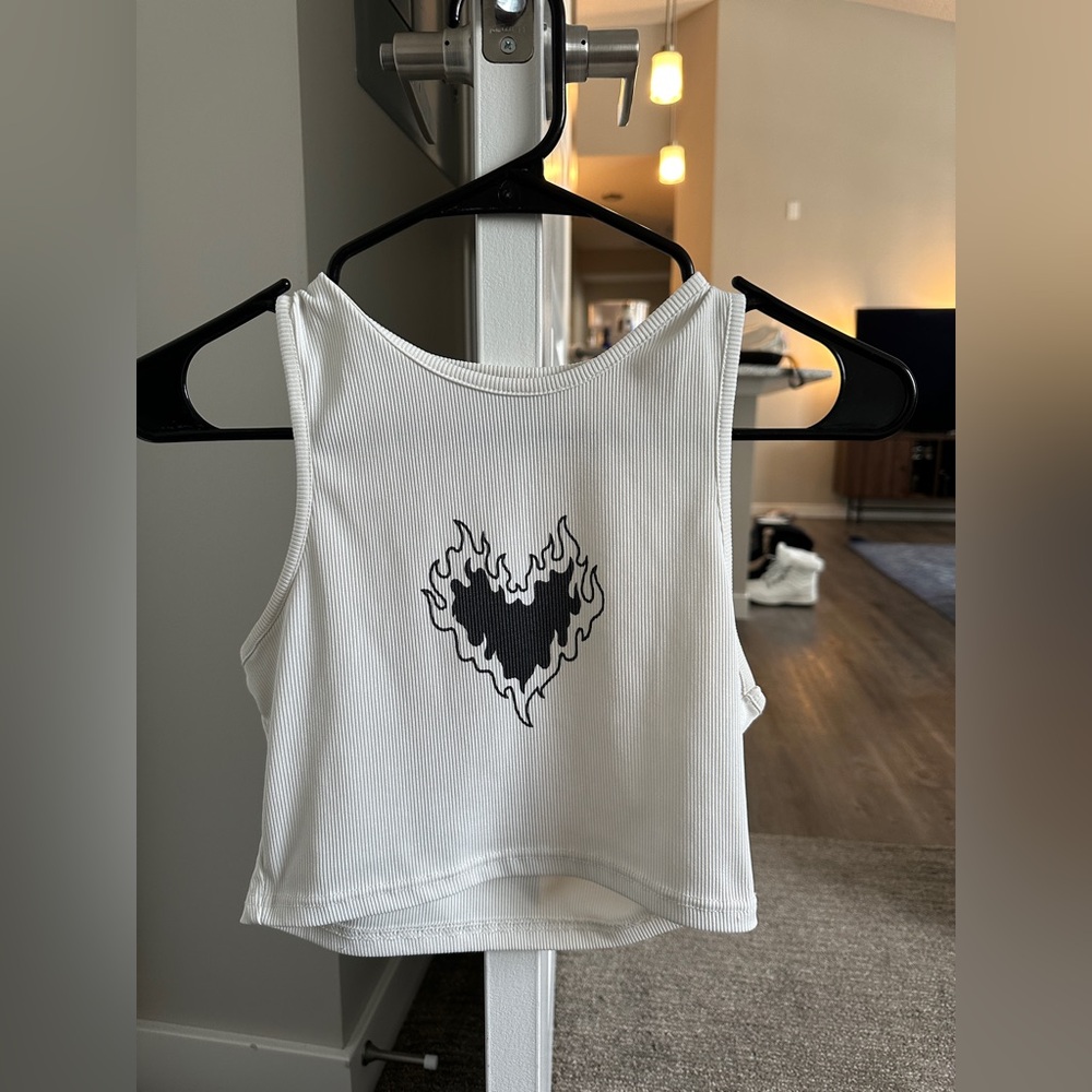 White Flame Heart Crop Top size S, excellent condition!